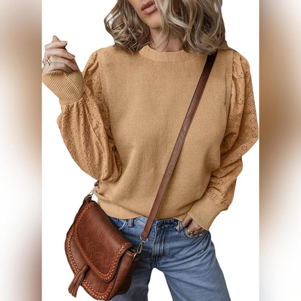 NWT EVALESS Lace Sleeve Loose Fit Sweatshirt Top, Medium